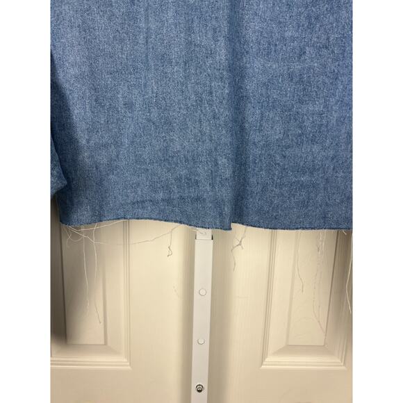 Vintage 80s Western Denim Cropped Jacket Studded Rhinestone Frayed Large - Picture 5 of 9